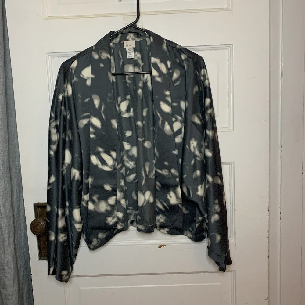 Open Front Kimono Rave Party Jacket Black & Cream a new day, Size: One Size